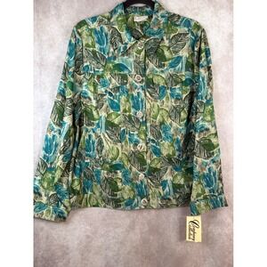 NWT VTG Company Collection Jacket Women Size 16 Pea Sprout Green Blue Leaf Print